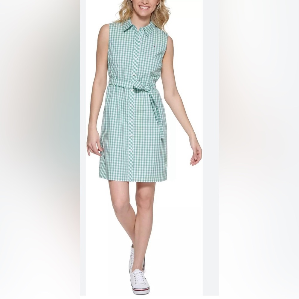 Tommy Hilfiger Women's Tie Waist Summer Dress, Button- Down Shirt Dress